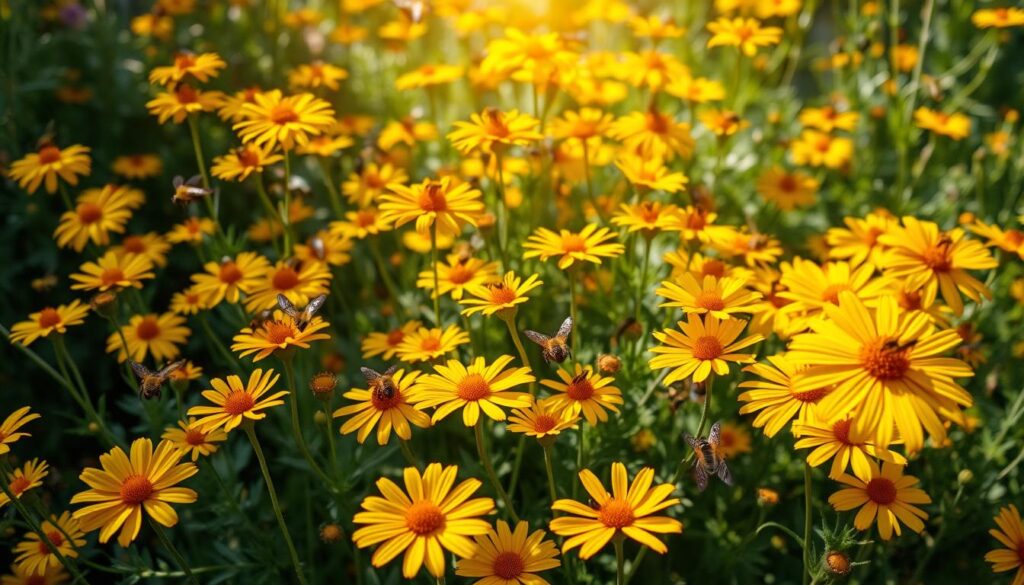 Coreopsis attracting pollinators in garden Coreopsis attracting pollinators in garden