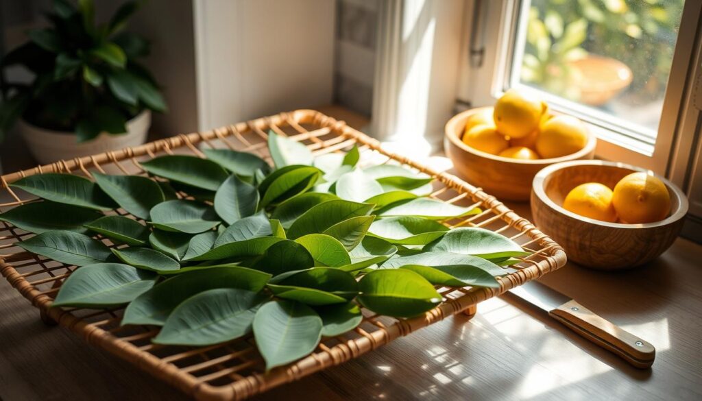 Drying Lemon Tree Leaves Process