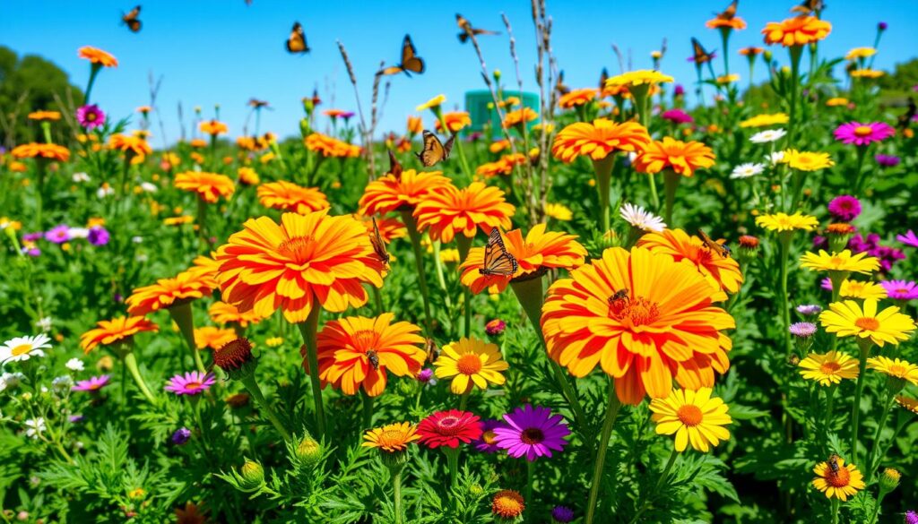 Marigolds in garden ecosystem Marigolds in garden ecosystem