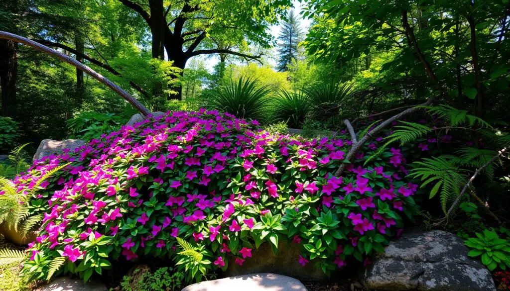 Vinca ground cover in a garden setting