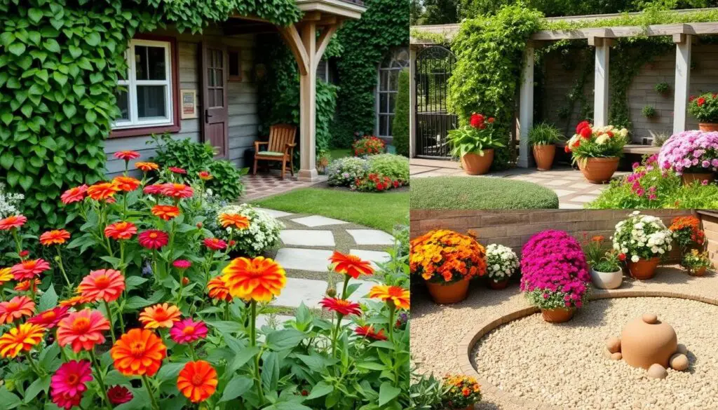 Zinnia Flowers in Various Garden Styles