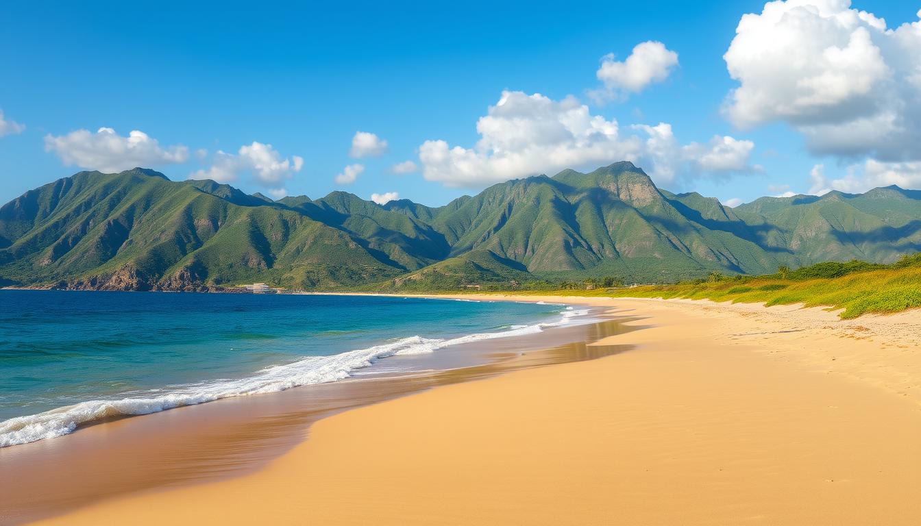 beach landscape with mountains